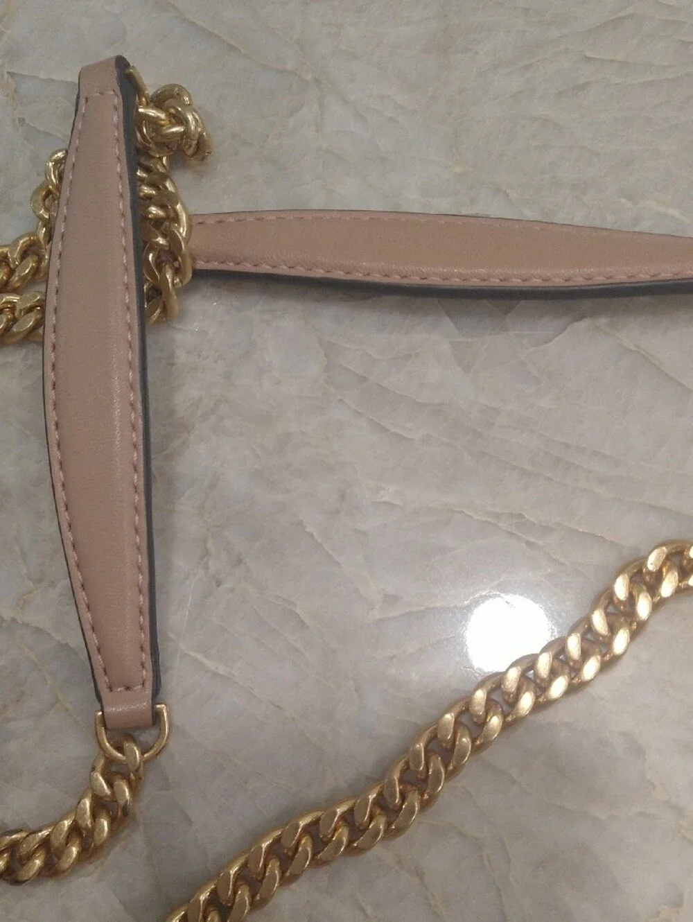 Tory Burch Kira Chevron Leather Shoulder/CrossbdyBag Nude Blush Gold Chain